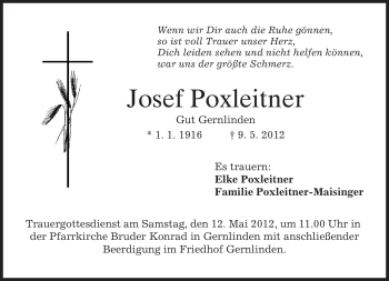Traueranzeige von Josef Poxleitner von MERKUR & TZ