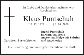 Traueranzeige von Klaus Puntschuh von MERKUR & TZ