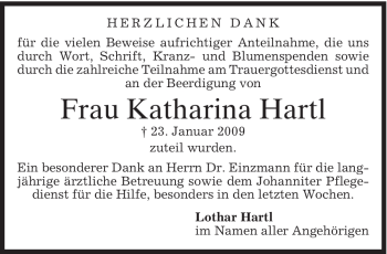 Traueranzeige von Katharina Hartl von MERKUR & TZ