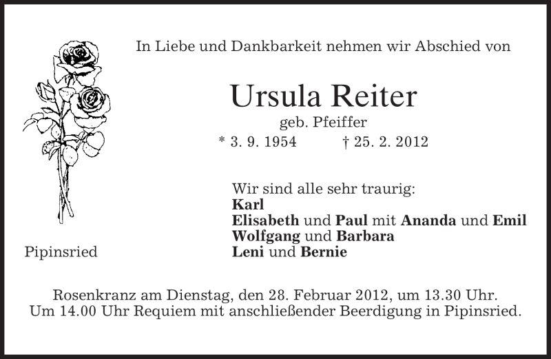  Traueranzeige für Ursula Reiter vom 27.02.2012 aus MERKUR & TZ