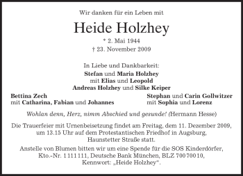 Traueranzeige von Heide Holzhey von MERKUR & TZ