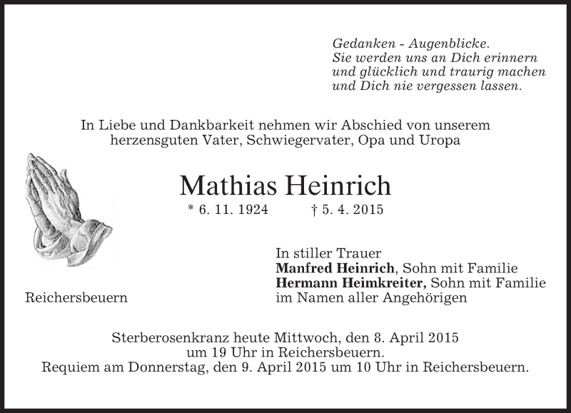 Traueranzeigen von Mathias Heinrich | trauer.merkur.de