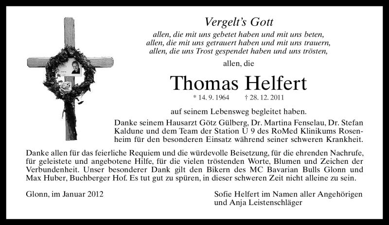  Traueranzeige für Thomas Helfert vom 04.01.2012 aus MERKUR & TZ