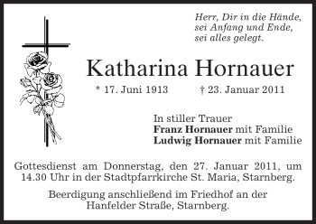 Traueranzeige von Katharina Hornauer von MERKUR & TZ