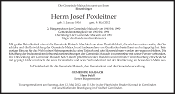 Traueranzeige von Josef Poxleitner von MERKUR & TZ