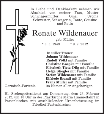 Traueranzeige von Renate Wildenauer von MERKUR & TZ