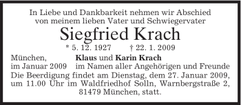 Traueranzeige von Siegfried Krach von MERKUR & TZ