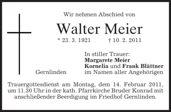Traueranzeige von Walter Meier von MERKUR & TZ