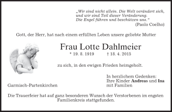 Traueranzeige von Lotte Dahlmeier von merkurtz