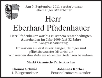 Traueranzeige von Eberhard Pfadenhauer von MERKUR & TZ
