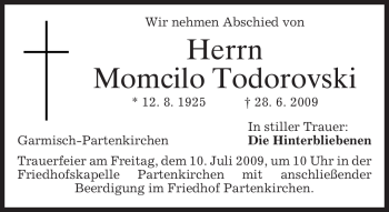 Traueranzeige von Momcilo Todorovski von MERKUR & TZ