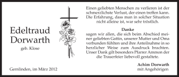 Traueranzeige von Edeltraud Dorwarth von MERKUR & TZ