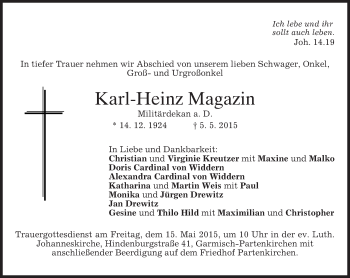 Traueranzeige von Karl-Heinz Magazin von merkurtz