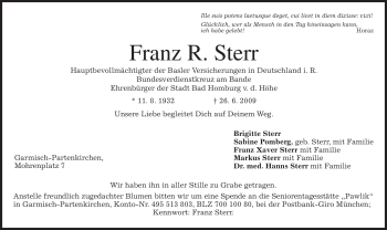 Traueranzeige von Franz R. Sterr von MERKUR & TZ