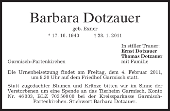 Traueranzeige von Barbara Dotzauer von MERKUR & TZ