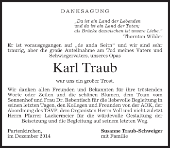Traueranzeige von Karl Traub von merkurtz