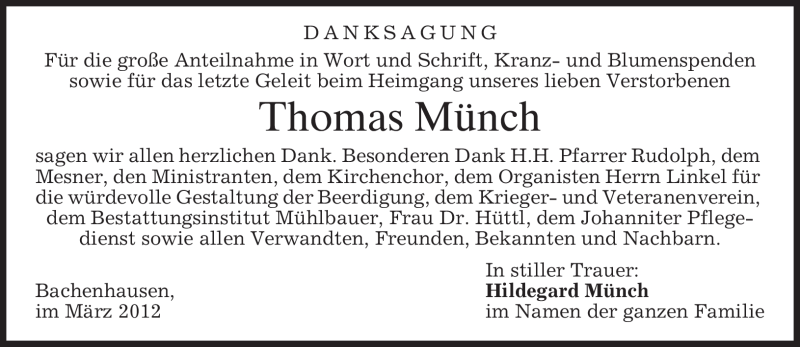 Traueranzeigen von Thomas Münch | trauer.merkur.de