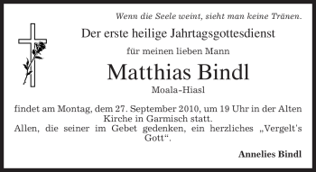 Traueranzeige von Matthias Bindl von MERKUR & TZ