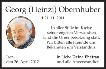 Traueranzeige von Georg Obernhuber von MERKUR & TZ