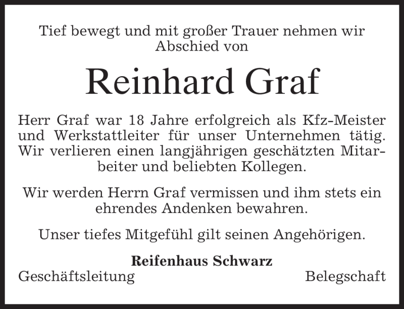  Traueranzeige für Reinhard Graf vom 07.10.2010 aus MERKUR & TZ