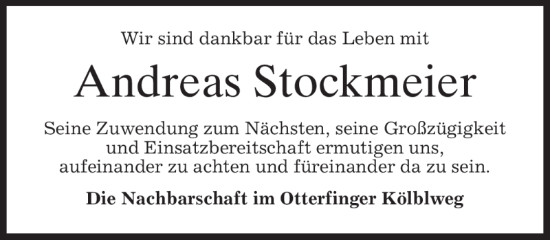  Traueranzeige für Andreas Stockmeier vom 30.06.2010 aus MERKUR & TZ