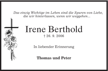 Traueranzeige von Irene Berthold von MERKUR & TZ