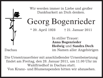 Traueranzeige von Georg Bogenrieder von MERKUR & TZ