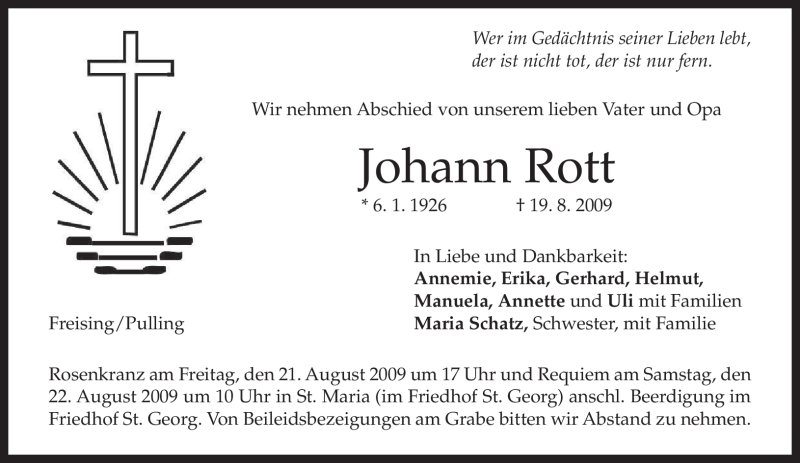 Traueranzeigen von Johann Rott | trauer.merkur.de