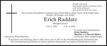 Traueranzeige von Erich Raddatz von MERKUR & TZ