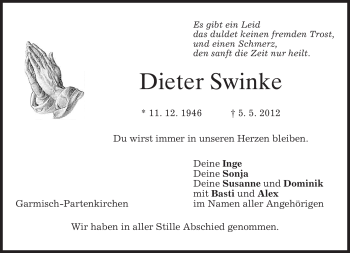 Traueranzeige von Dieter Swinke von MERKUR & TZ