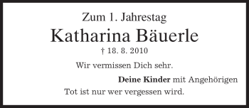 Traueranzeige von Katharina Bäuerle von MERKUR & TZ