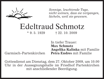 Traueranzeige von Edeltraud Schmotz von MERKUR & TZ