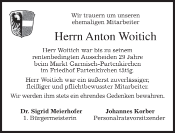 Traueranzeige von Anton Woitich von merkurtz