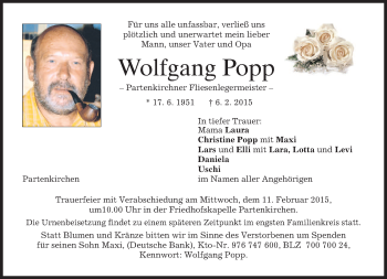 Traueranzeige von Wolfgang Popp von merkurtz
