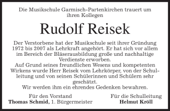 Traueranzeige von Rudolf Reisek von MERKUR & TZ