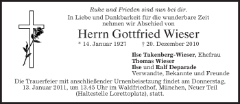 Traueranzeige von Gottfried Wieser von MERKUR & TZ