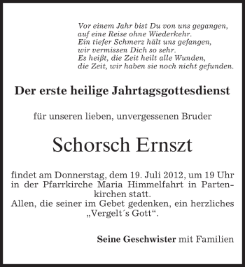 Traueranzeige von Schorsch Ernszt von MERKUR & TZ