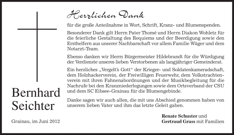  Traueranzeige für Bernhard Seichter vom 09.06.2012 aus MERKUR & TZ