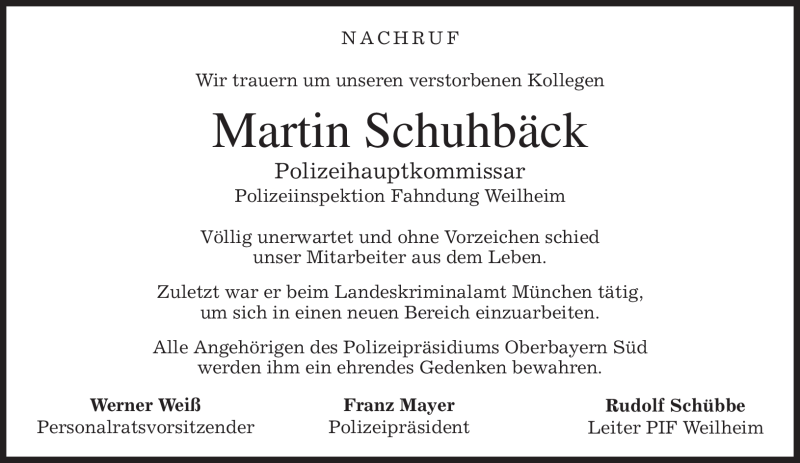  Traueranzeige für Martin Schuhbäck vom 08.05.2009 aus MERKUR & TZ