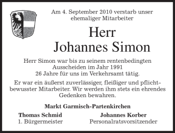 Traueranzeige von Johannes Simon von MERKUR & TZ