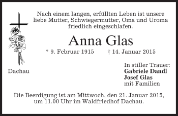 Traueranzeige von Anna Glas von merkurtz