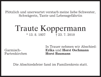 Traueranzeige von Traute Koppermann von MERKUR & TZ