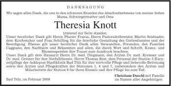 Traueranzeige von Theresia Knott von MERKUR & TZ