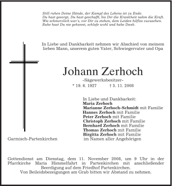 Traueranzeige von Johann Zerhoch von MERKUR & TZ