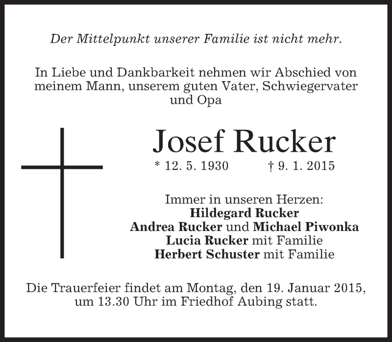  Traueranzeige für Josef Rucker vom 17.01.2015 aus merkurtz