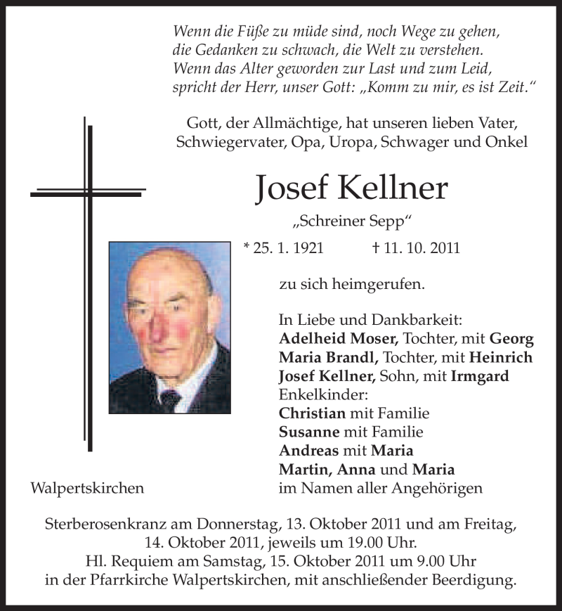 Traueranzeigen Von Josef Kellner | Trauer.merkur.de