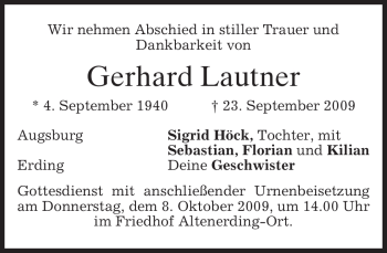 Traueranzeige von Gerhard Lautner von MERKUR & TZ