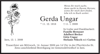 Traueranzeige von Gerda Ungar von MERKUR & TZ