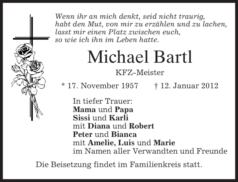  Traueranzeige für Michael Bartl vom 17.01.2012 aus MERKUR & TZ