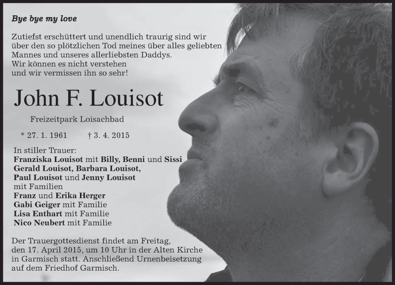  Traueranzeige für John F. Louisot vom 11.04.2015 aus merkurtz